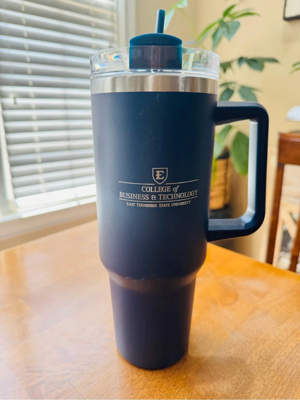 East TN State University College of Business Stainless Tumbler w Lid and Straw